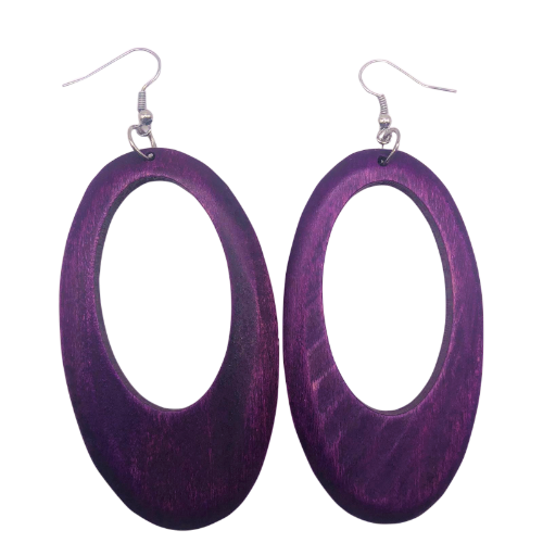 Wooden Cut-Out Oval Earring Purple