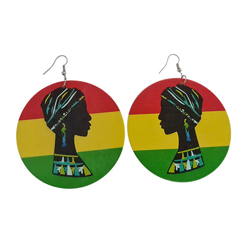 Independence African Lady Wooden Circle Earring