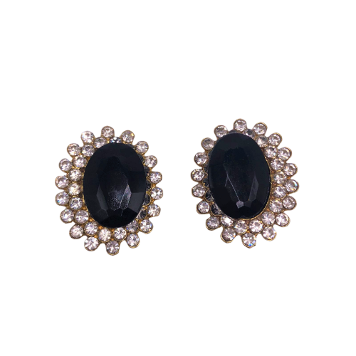 Huge Black Gem With Gold Filling Clip-on Earring