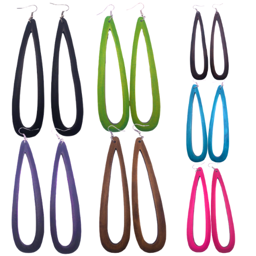 Wooden Long Tear Drop Earring