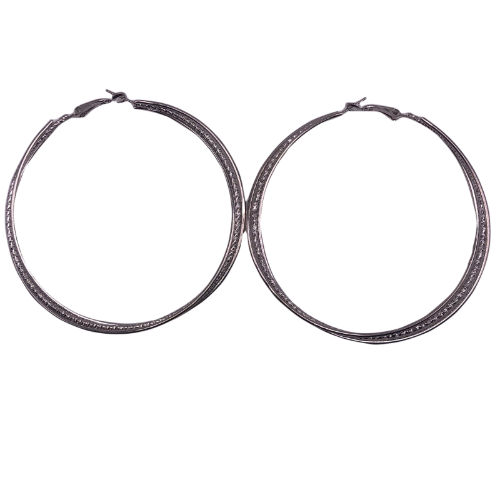 Single Bead Stripped Hoop Earring Silver