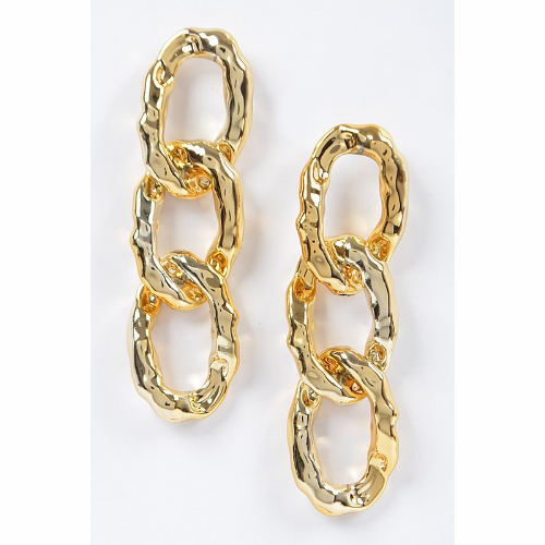 Hammered Chain Link Earrings Gold