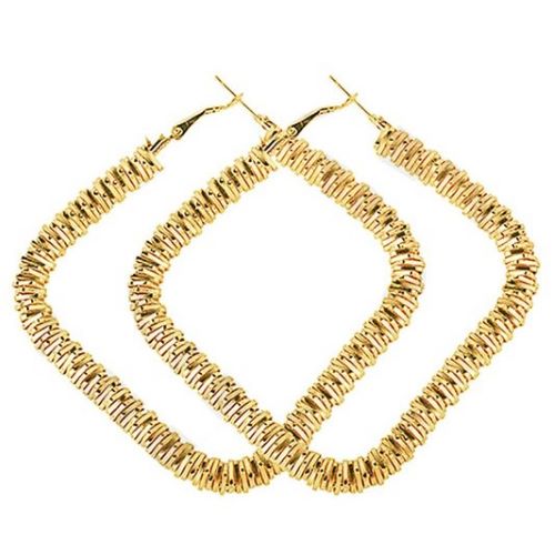 Diamond Shape Textured Hoop Earrings Gold
