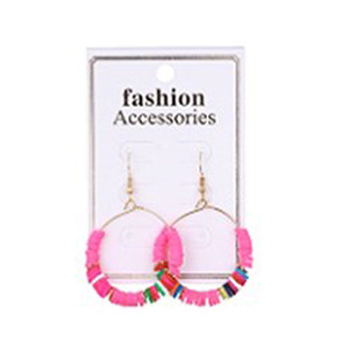 Multi Bead Circle Earrings Pink