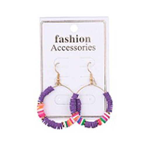 Multi Bead Circle Earrings Purple