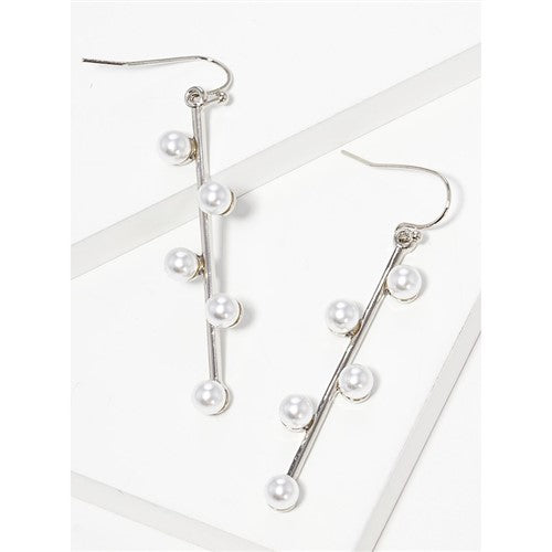 TE1207 Long Bar Drop Earring With Pearls Silver
