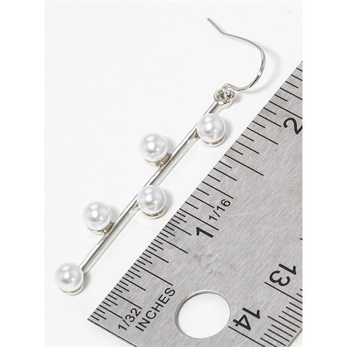 Long Bar Drop Earring With Pearls Silver