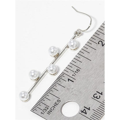 Long Bar Drop Earring With Pearls Silver