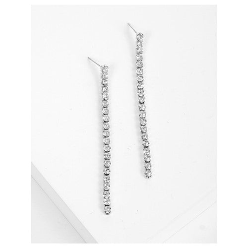 E530 Long Crystal Drop Earring Silver