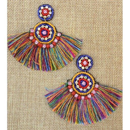 Oversize Beaded Tassel Earring Multi