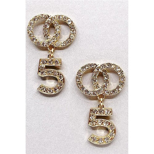 No. 5 Infinity Rhinestone Drop Earrings Gold