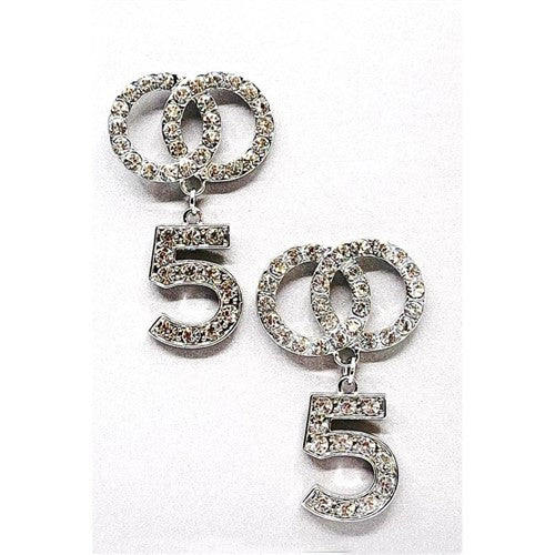 No. 5 Infinity Rhinestone Drop Earrings Silver