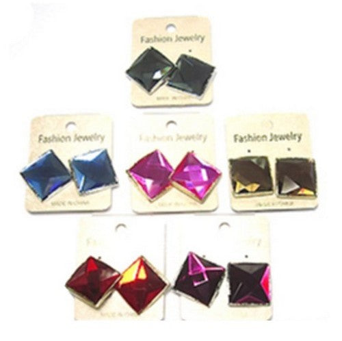 UER-3392B Square Gem Clip On Earrings