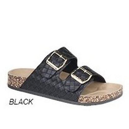 2 Buckle Flat Sandals Black