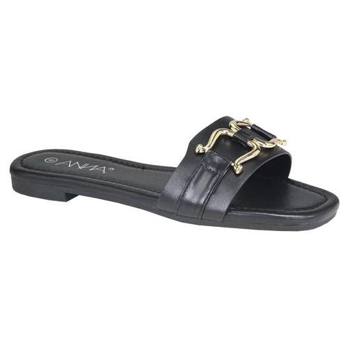 Gold Buckle Flat Sandals Black