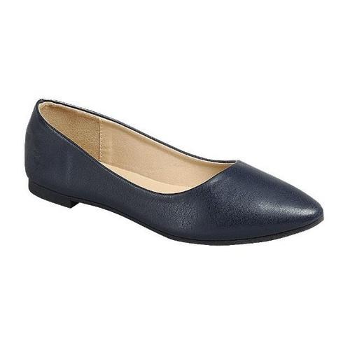 Point Toe Flat Navy Pu Shoes 