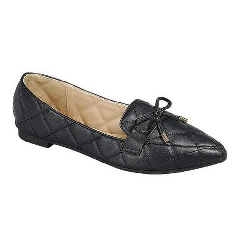 Point Toe Bow Flat Shoes Black