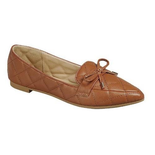 Point Toe Bow Flat Shoes Tan