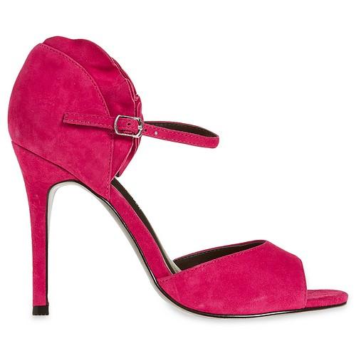 Marks & Spencer Suede Stiletto Ruffle Sandals Pink