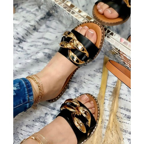 Chainn-7 Jumbo Gold Chain Slides Black