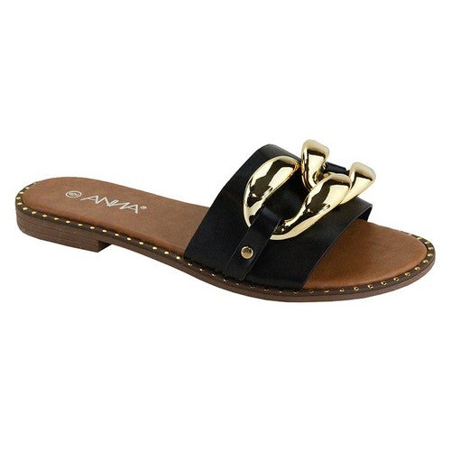 Jumbo Gold Chain Slides Black