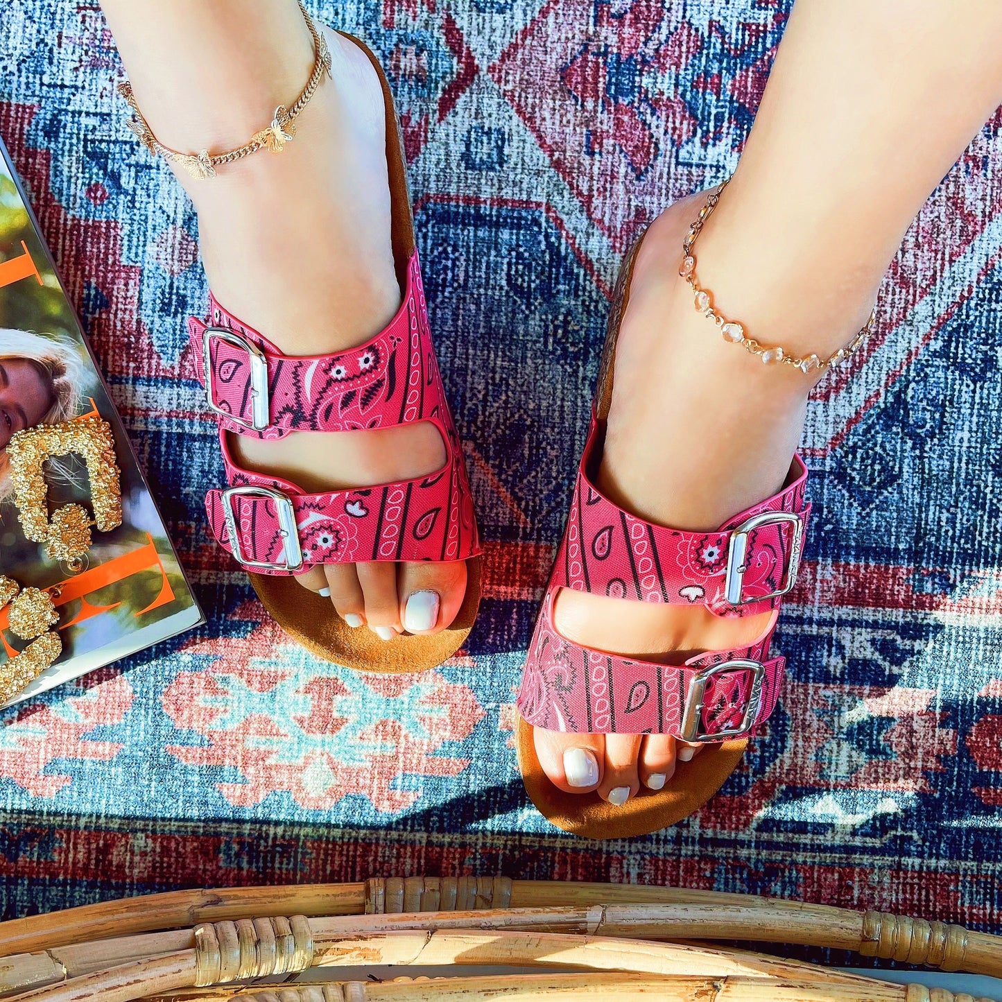 Bandanna Print 2 Buckle Slipper Pink