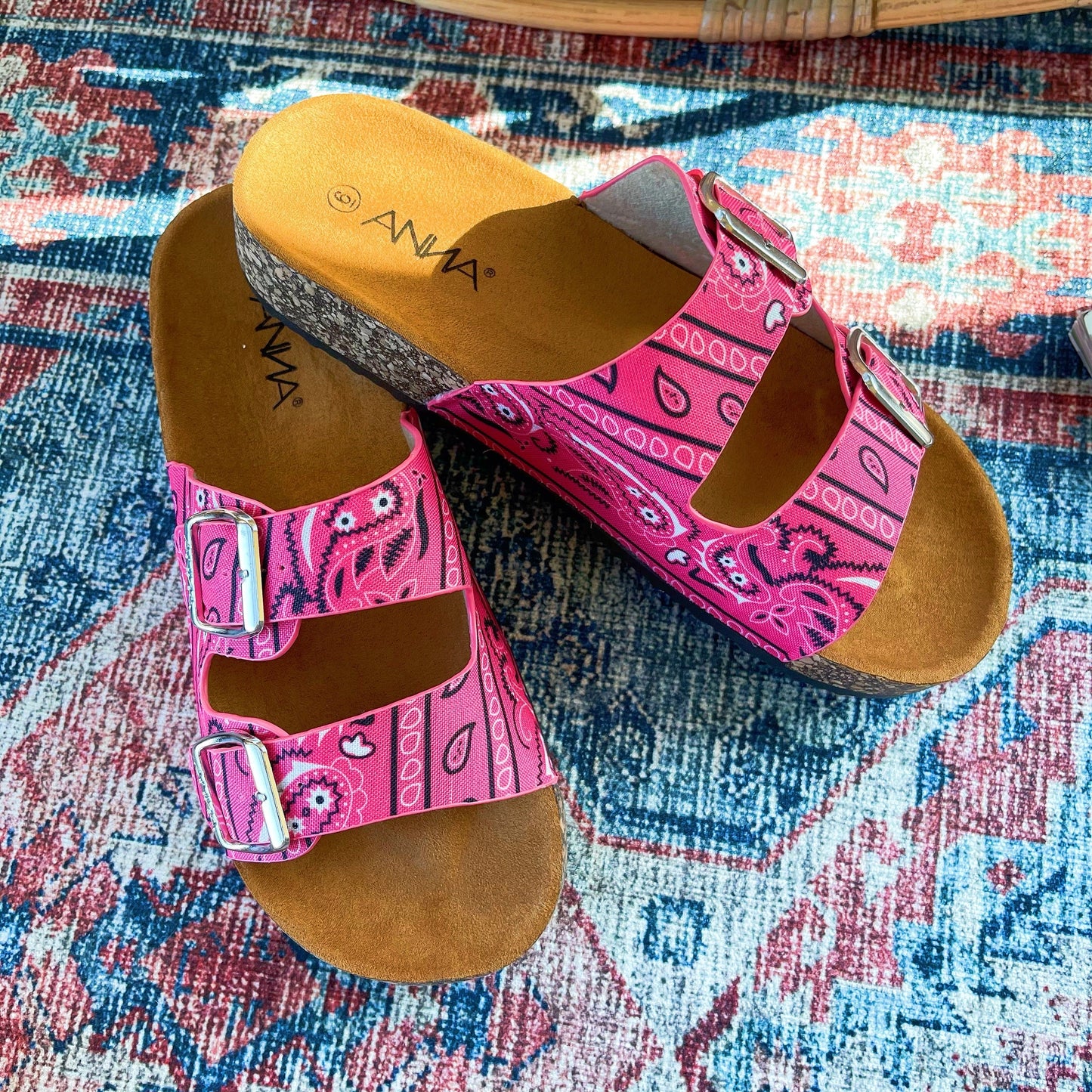 Bandanna Print 2 Buckle Slipper Pink