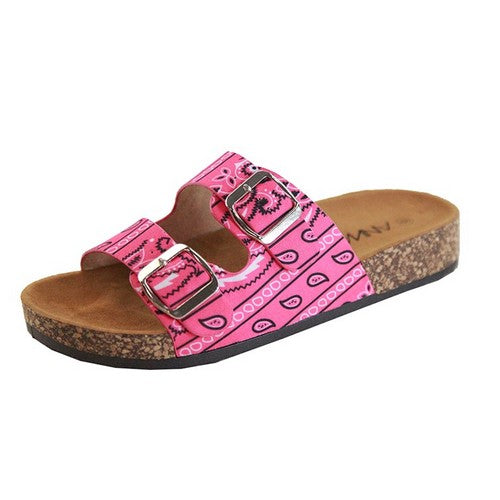 Bandanna Print 2 Buckle Slipper Pink