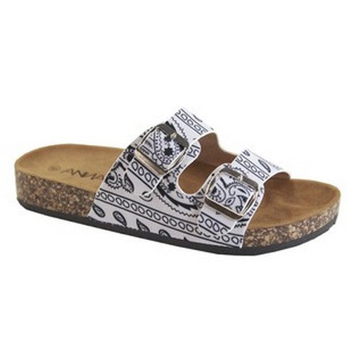 Bandanna Print 2 Buckle Slipper White