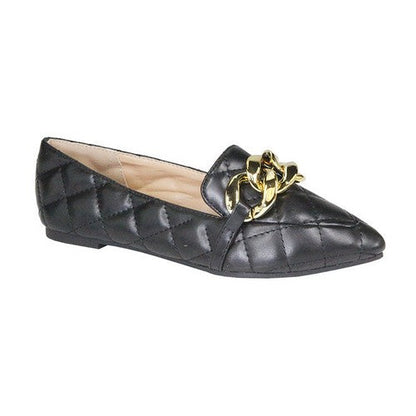 Jumbo Gold Chain Quilted Flats Black