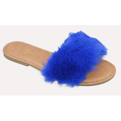 APPLE-31 Fur Slides Blue