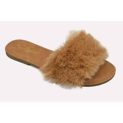 APPLE-31 Fur Slides Tan