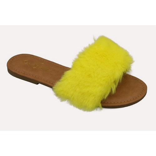 APPLE-31 Fur Slides Yellow