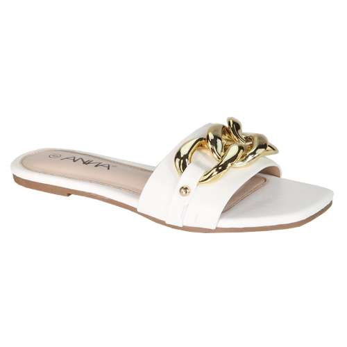 Chunky Gold Chain Slides White