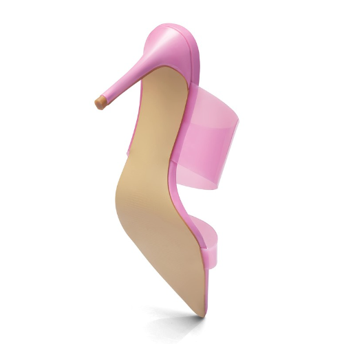 Pointed Transparent Heels Pink