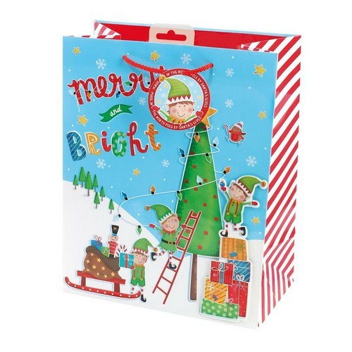 Elf Scene Christmas Gift Bag Large