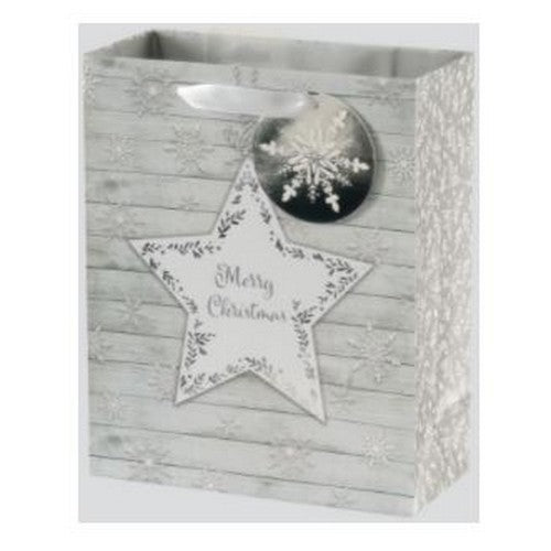 Silver Merry Christmas Star Gift Bag Medium