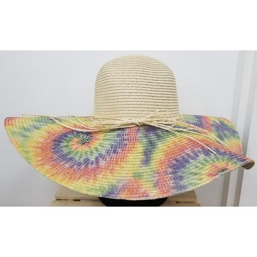 H3018 Large Tie Dye Straw Sun Hat Beige