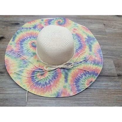 H3018 Large Tie Dye Straw Sun Hat Beige