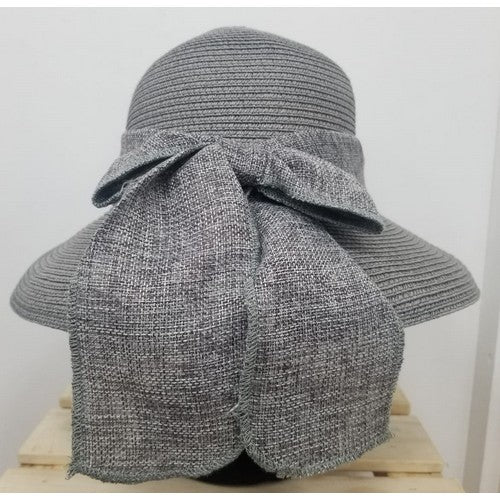 JDV097 Linen Bow Straw Hat Grey