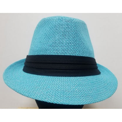 M-215 Straw Trilby Hat Sky Blue