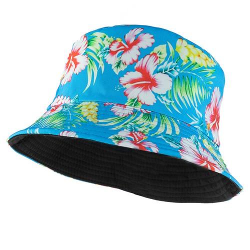 MHT-2081-1 Reversible Hibiscus Print Bucket Hat Blue