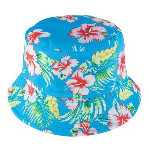 Reversible Hibiscus Print Bucket Hat Blue