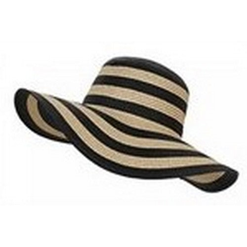 Stripe Floppy Straw Hat Black