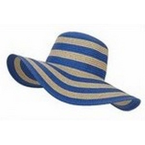 Stripe Floppy Straw Hat Blue