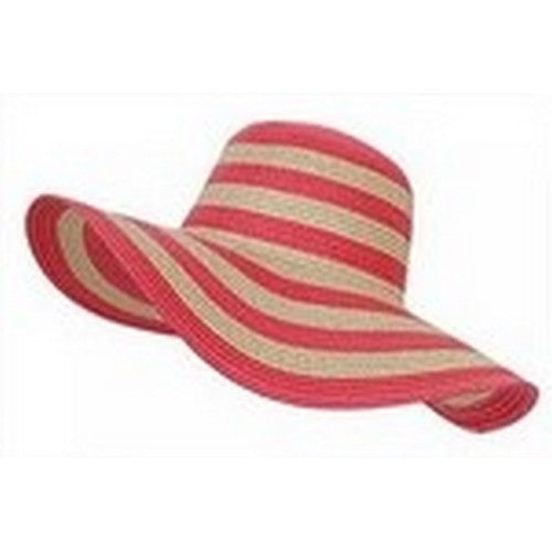 Stripe Floppy Straw Hat Coral