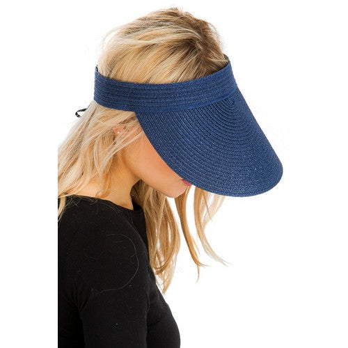 SN-1065 Roll-Up Straw Visor Navy Blue