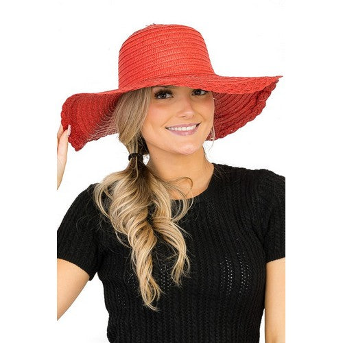 SN-1374 Staw Floppy Sun Hat Red