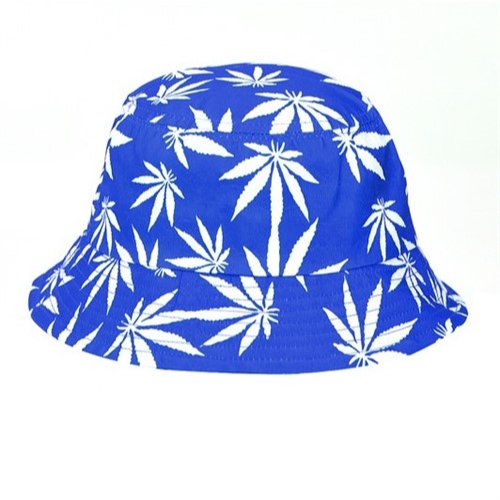 A001-169-C-C Leaf Print Bucket Hat Royal Blue