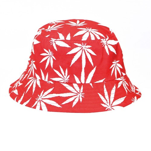 A001-169-C-C Leaf Print Bucket Hat Red